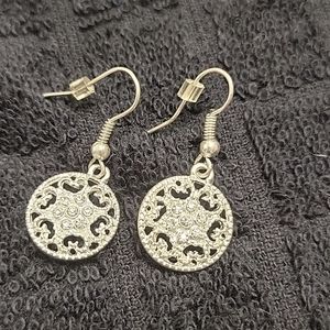 Small silver circle earrings with crystals